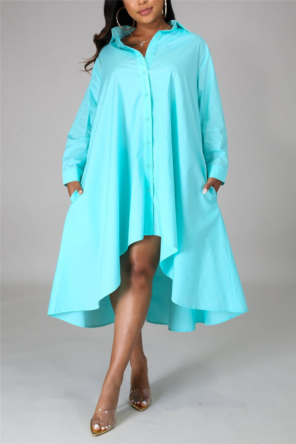 Fashion Casual Regular Sleeve Long Sleeve Turndown Collar Shirt Dress Knee Length Solid Dresses - KITTYJIME
