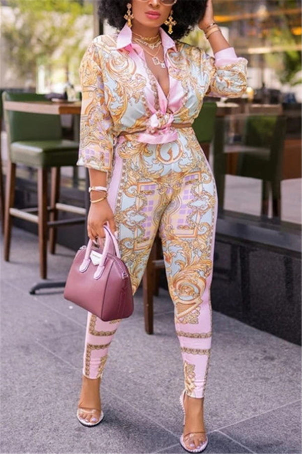 England Print Two Piece Suits pencil Long Sleeve Two Pieces - KITTYJIME