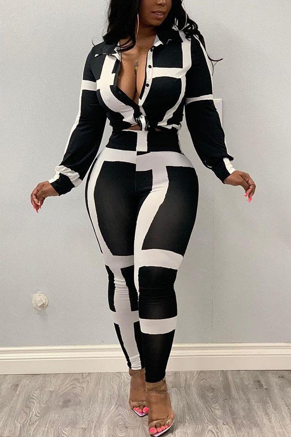 Casual Striped Two Piece Suits Print pencil Long Sleeve - KITTYJIME