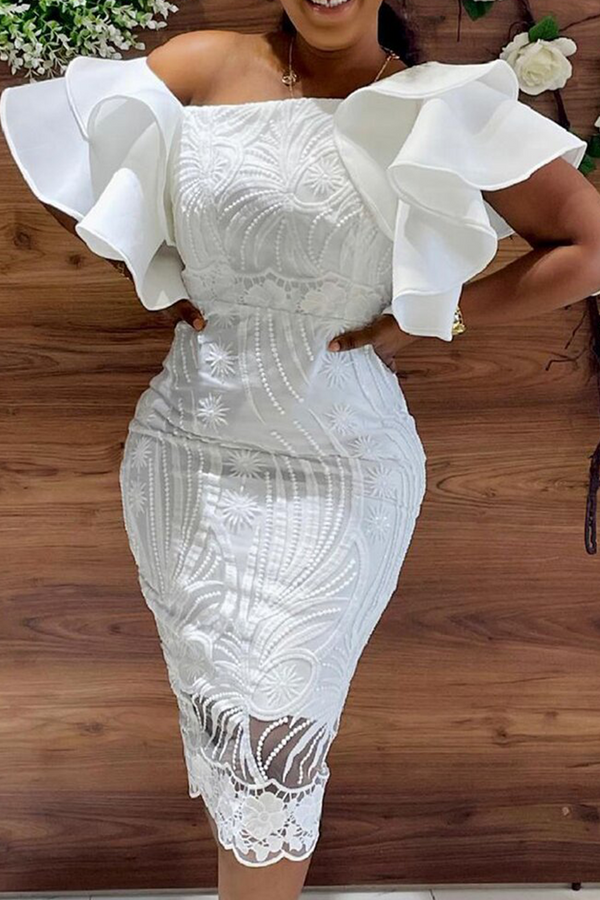 Sexy Solid Lace Off the Shoulder Pencil Skirt Dresses - KITTYJIME
