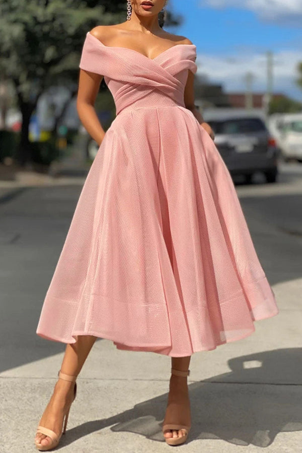 Fashion Elegant Solid Patchwork V Neck Princess Dresses - KITTYJIME