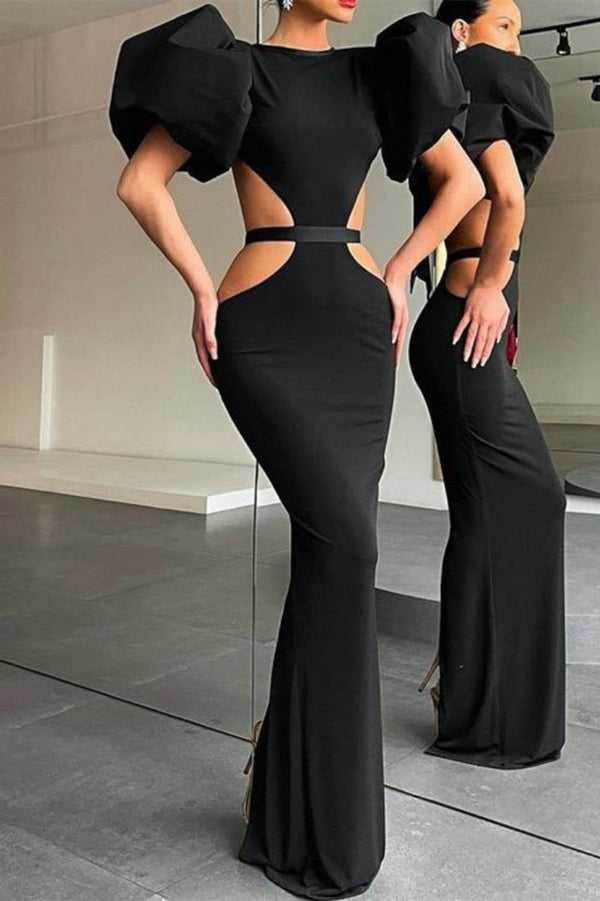 Fashion Sexy Solid Hollowed Out Slit O Neck Evening Dress - KITTYJIME