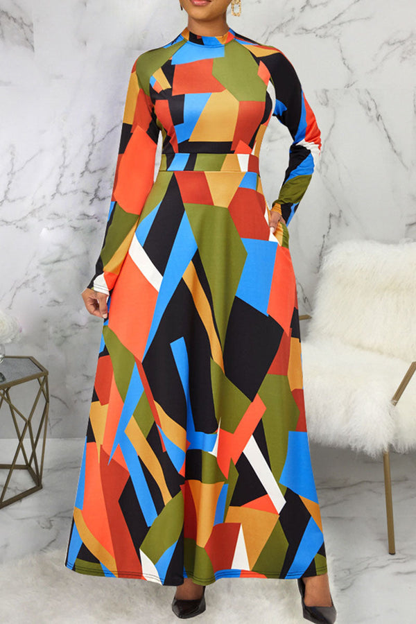 Casual Elegant Color Lump Print Patchwork O Neck A Line Dresses - KITTYJIME