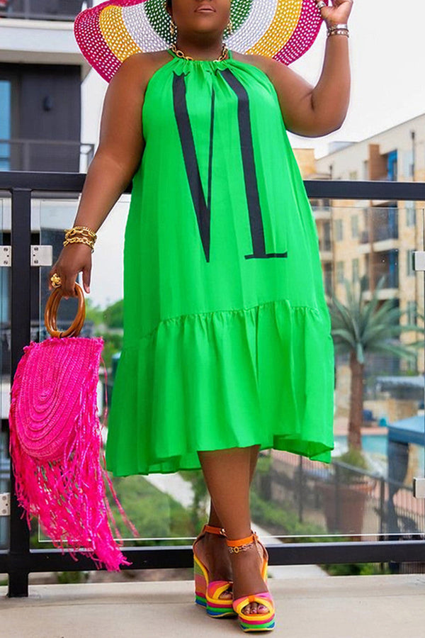 Fashion Casual Plus Size Print Basic O Neck Sleeveless Dress - KITTYJIME