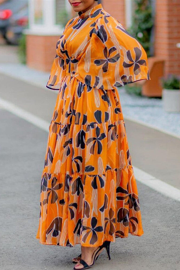 Fashion Casual Print Patchwork Half A Turtleneck Long Dress Dresses - KITTYJIME
