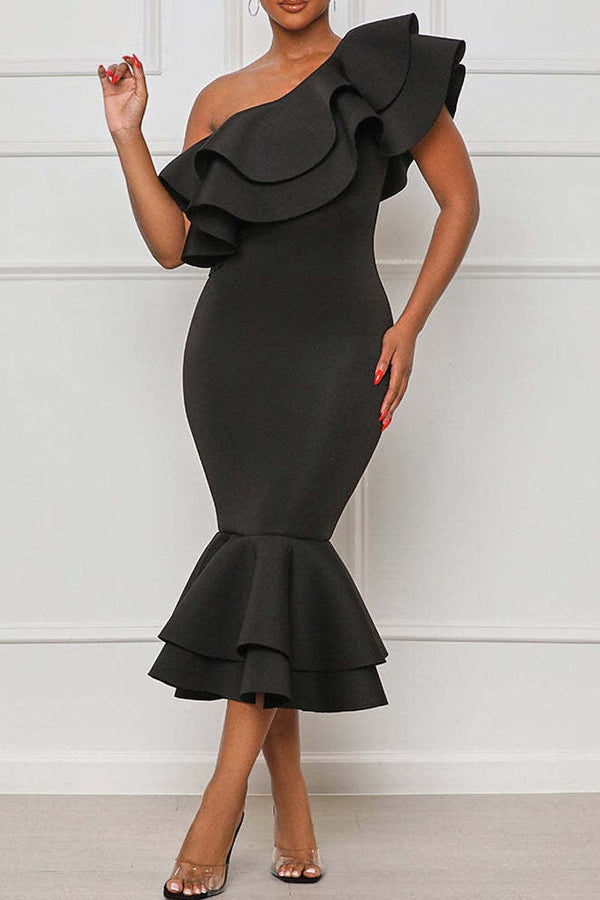 Sexy Formal Solid Patchwork Backless Oblique Collar Evening Dress Dresses - KITTYJIME