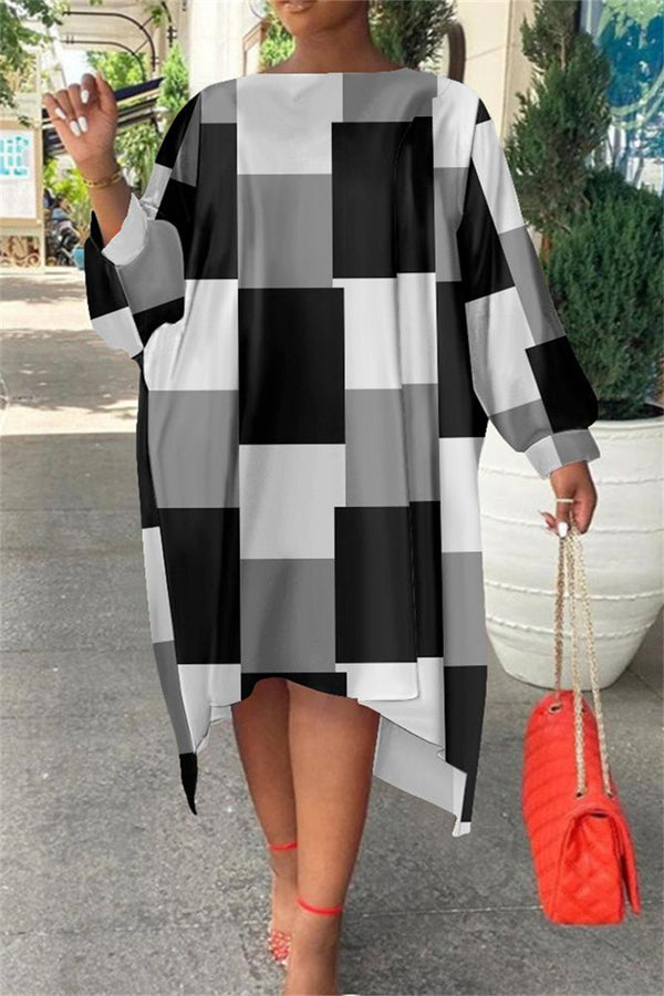 Daily Fashion Striped Print Long Sleeve Plus Size Dresses - KITTYJIME