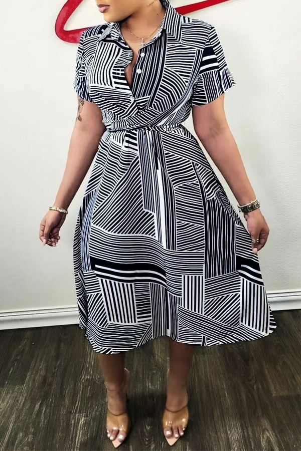 Casual Striped Patchwork Turndown Collar Shirt Dress Dresses - KITTYJIME