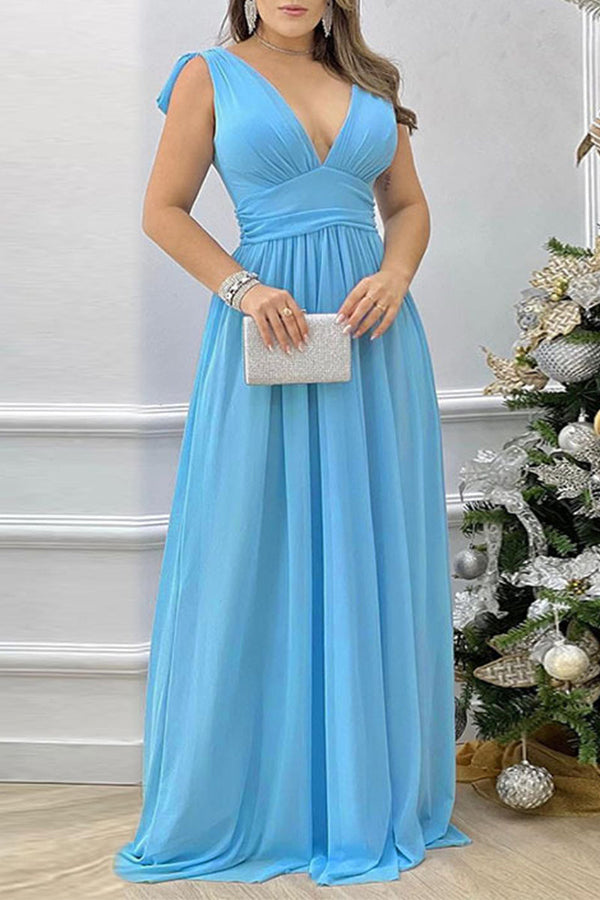 Elegant Formal Solid V Neck A Line Dresses - KITTYJIME