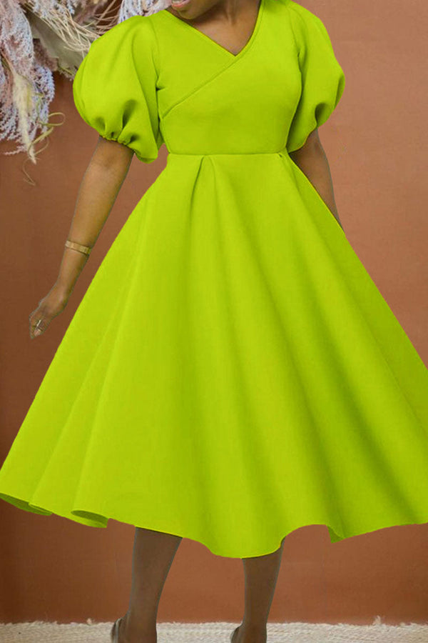 Casual Elegant Solid Patchwork V Neck Evening Dress Dresses - KITTYJIME