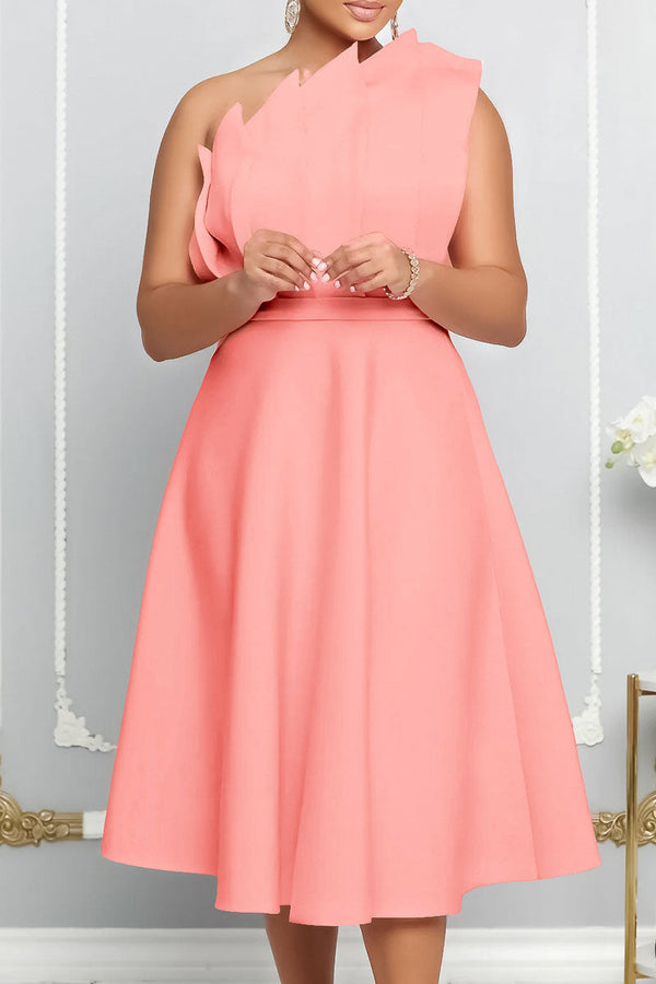 Elegant Solid Patchwork Fold Oblique Collar Evening Dress Dresses - KITTYJIME