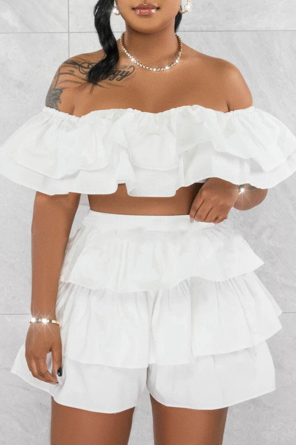 Sexy Casual Solid Patchwork Backless Off the Shoulder Short Sleeve Two Pieces - KITTYJIME
