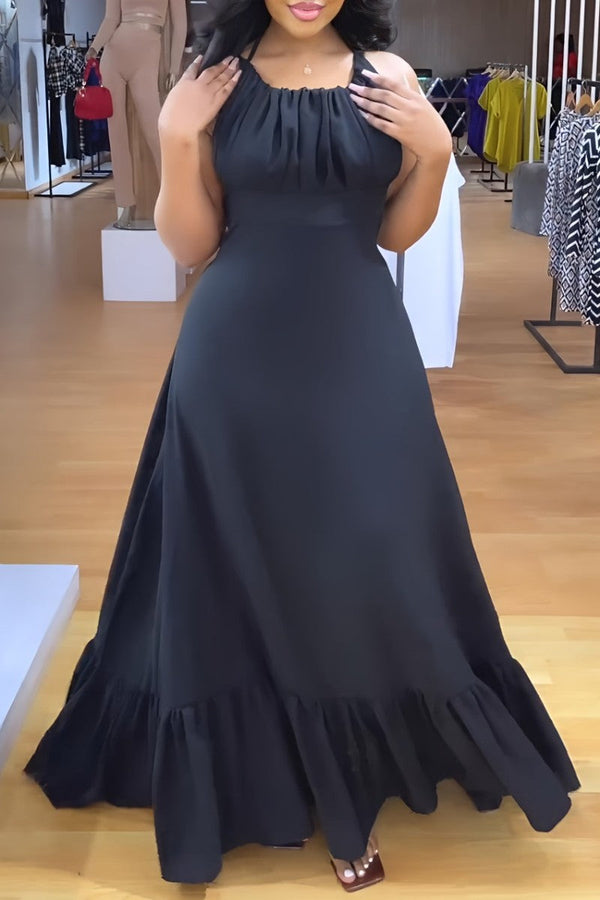 Sexy Casual Solid Bandage Backless O Neck Long Dress Dresses - KITTYJIME