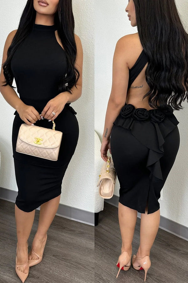 Sexy Casual Sweet Daily Party Elegant Backless Solid Color Halter Dresses - KITTYJIME
