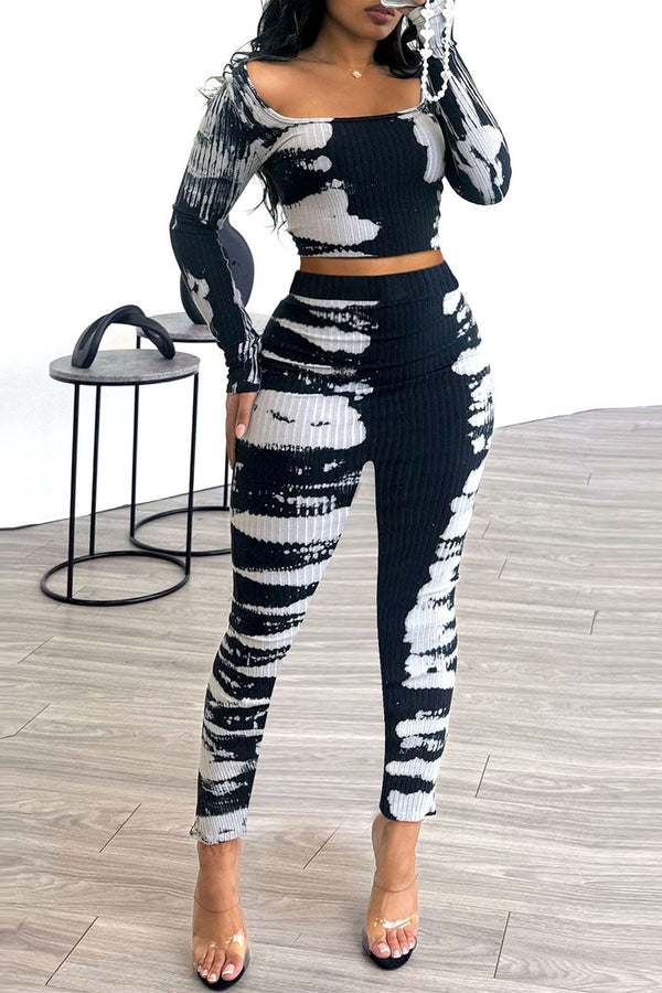 Sexy Casual Street Daily Simplicity Mixed Printing Printing Square Collar Long Sleeve Two Pieces - KITTYJIME