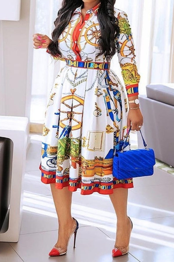 Casual Print Patchwork Shirt Collar Long Sleeve Dresses (Subject To The Actual Object) - KITTYJIME