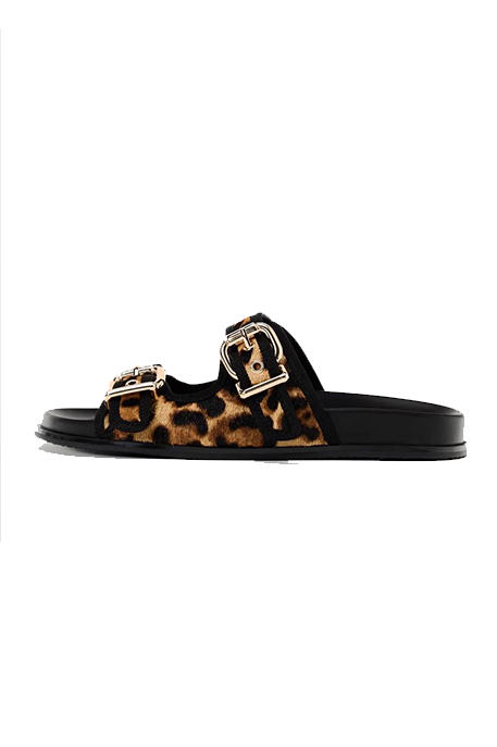 leopard print round toe flat sandals - KITTYJIME