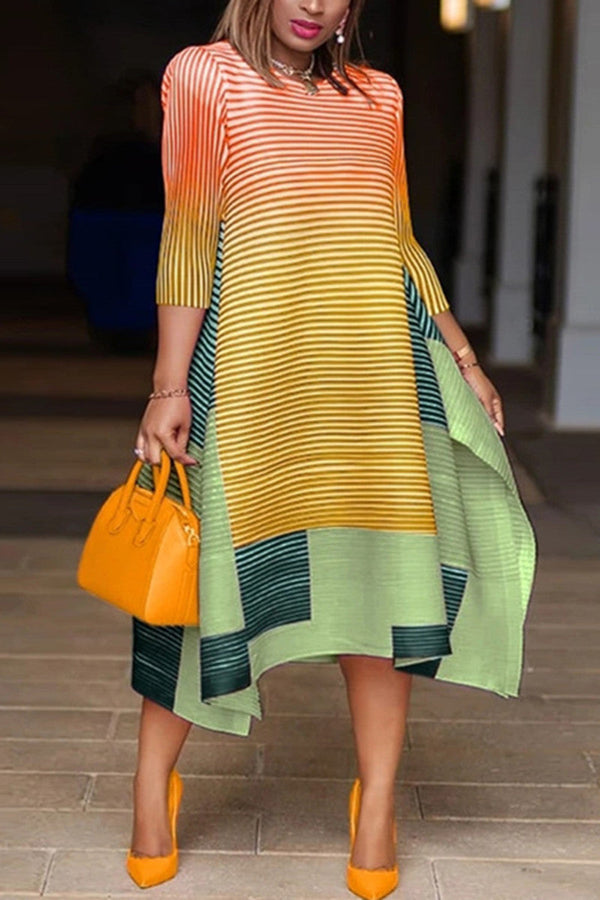 Fashion Striped Print Stitching Loose Dress - KITTYJIME