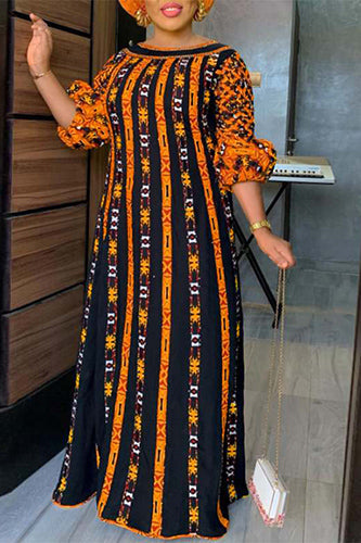 Elegant Sundress O-Neck Printed Maxi Dress - KITTYJIME