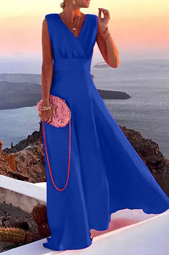 Sexy V-neck Sleeveless Party Sundress Solid Beach Maxi Long Dress - KITTYJIME