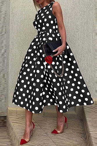 Elegant Point Dot Printed Sexy Sleeveless Maxi Dress - KITTYJIME