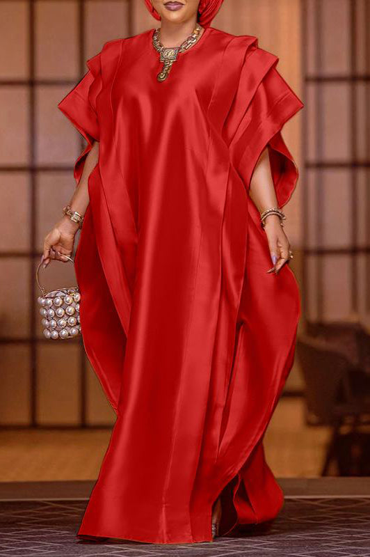 Elegant Short Sleeve Ruffled Satin Silk Party Maxi Dress - KITTYJIME