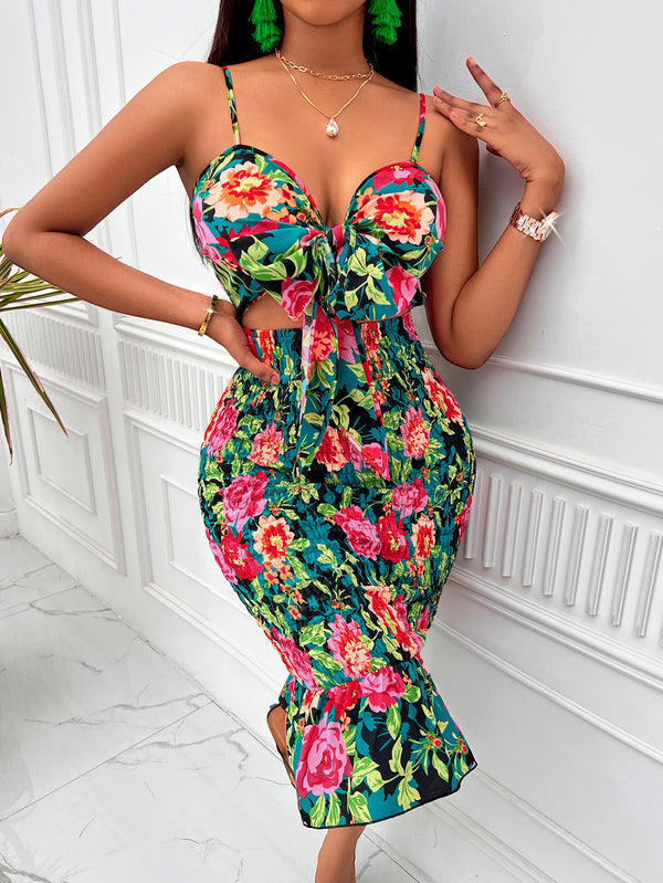 Casual Summer Fashion Ladies Print Cutout Strap Bodycon Dress - KITTYJIME